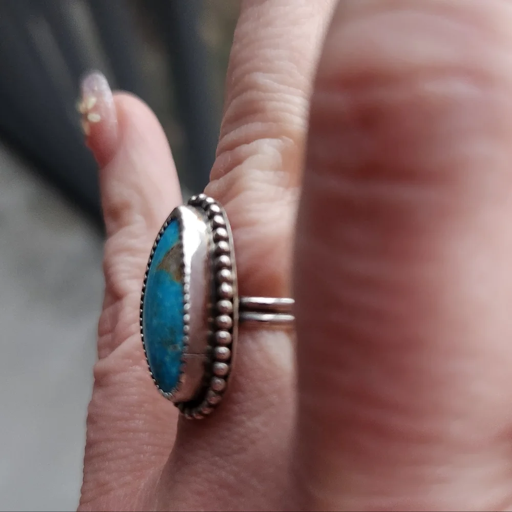 Handmade Sterling Silver 925 Sonoran Blue Turquoise Ring Size 5.25